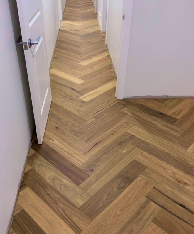 Spotted Gum Herringbone Floor - Engineered 14/3 Australian Timber Flooring